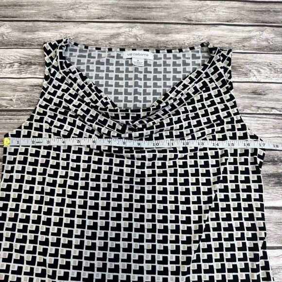 Liz Claiborne Women's Cowl Neck Sleeveless Blouse White Black Tan M Med Medium - Picture 7 of 10